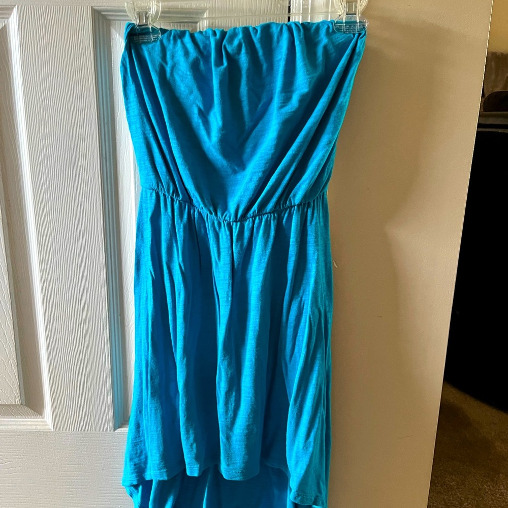 High-low, Express strapless dress.